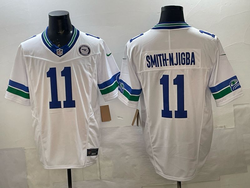 Men 2026 Seattle Seahawks #11 Smith-Njigba White 3th generation Nike Limited NFL Jersey style 02